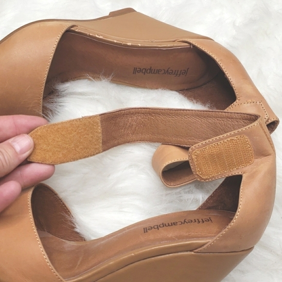 Jeffrey Campbell Tan Leather Wedge Sandals 6 Ankle strap - Picture 12 of 12